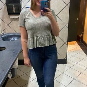Pink Lily Heather Gray V-Neck Peplum Tee